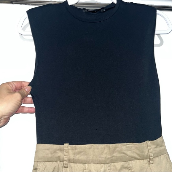 Zara Shoulder Pad Midi Dress Full Skirt Sand / Black - Picture 5 of 15